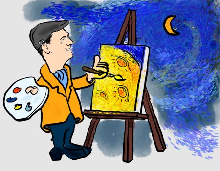 Caricature by Zoran Nikolic - Self Portrait as a painter