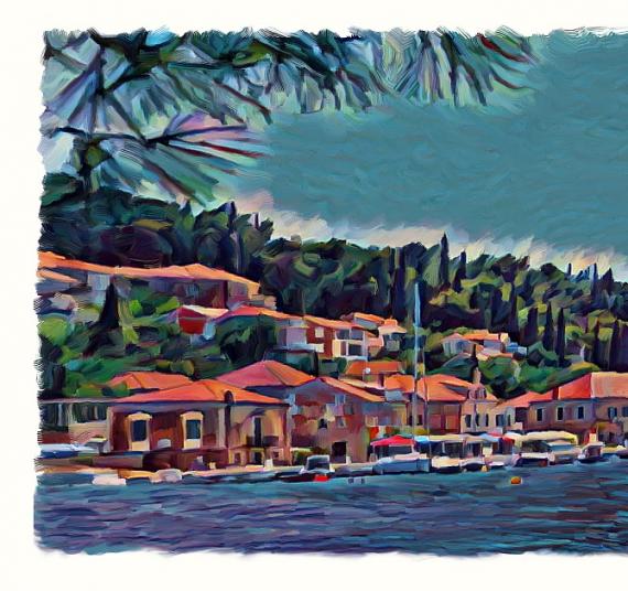 Cavtat Old Town Panorama Painting by Zoran Nikolic Zoom Left