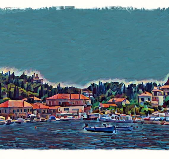 Cavtat Old Town Panorama Painting by Zoran Nikolic - Zoom Middle