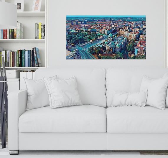 Belgrade from Birds View Painting by Zoran Nikolic- Room Mockup